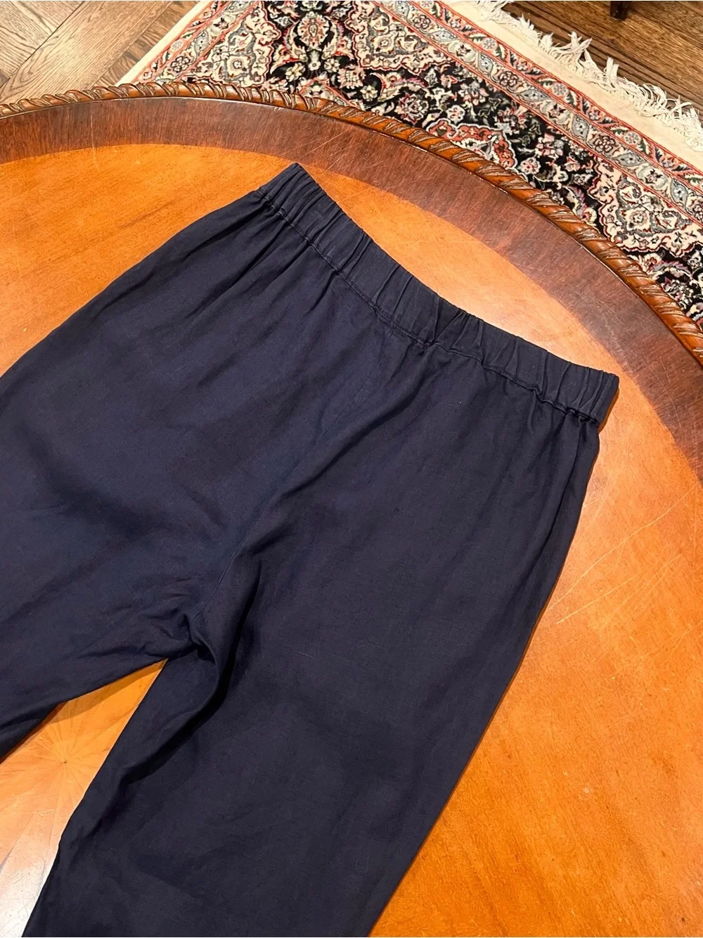 Quince Women’s 100% European Linen Flax Pull-On Pant Medium Navy Relaxed Fit